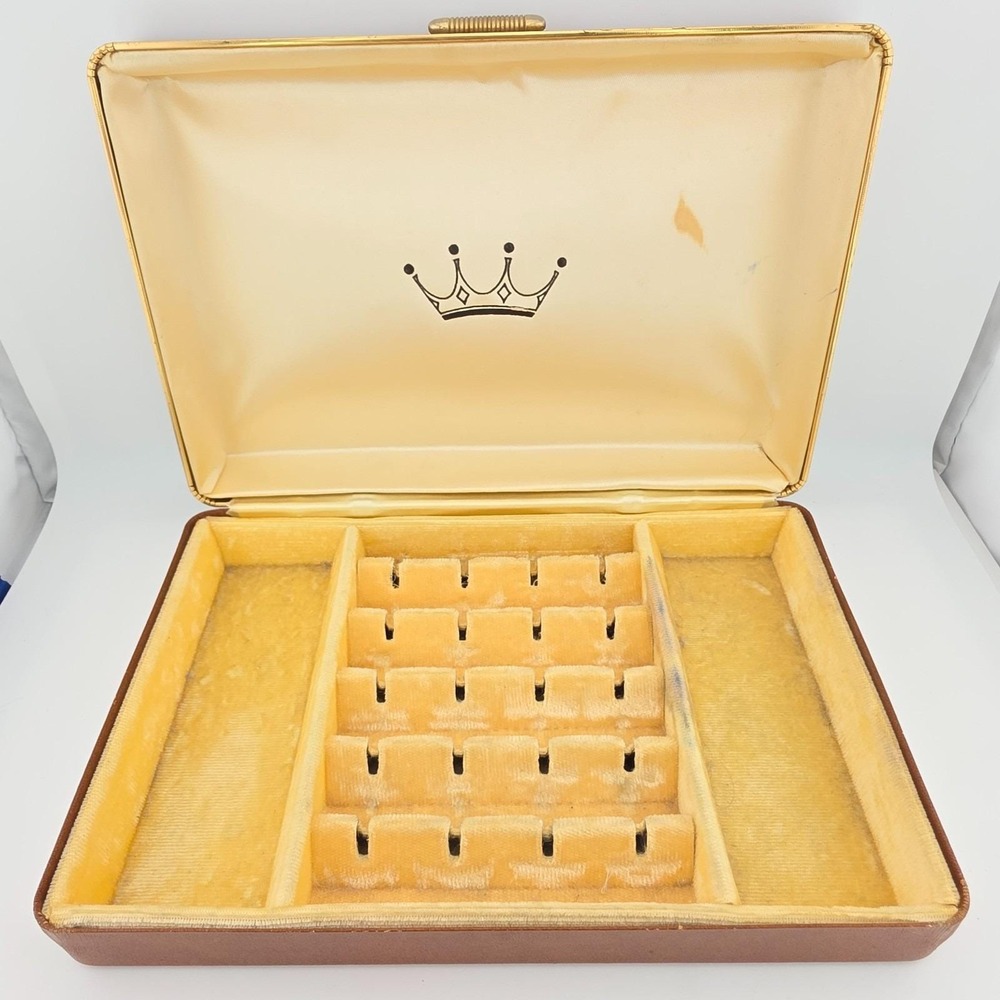 Vintage MELE & CO. Mens Jewelry Box 20 Slots Brown Box Champagne Velvet Lined
